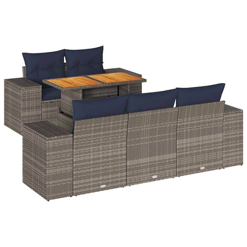 vidaXL 6-tlg. Garten-Sofagarnitur mit Kissen Grau Poly Rattan