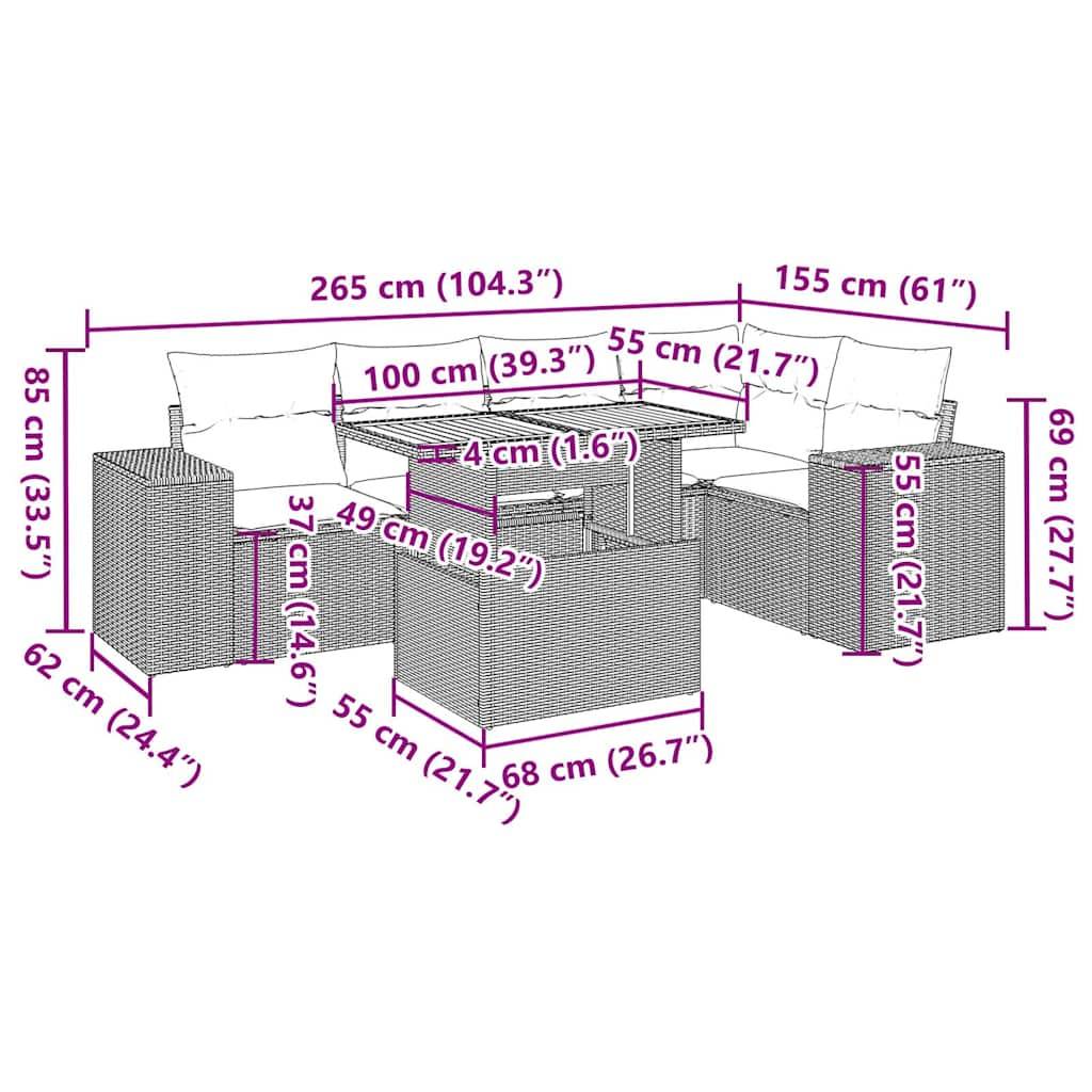 vidaXL 6-tlg. Garten-Sofagarnitur mit Kissen Grau Poly Rattan