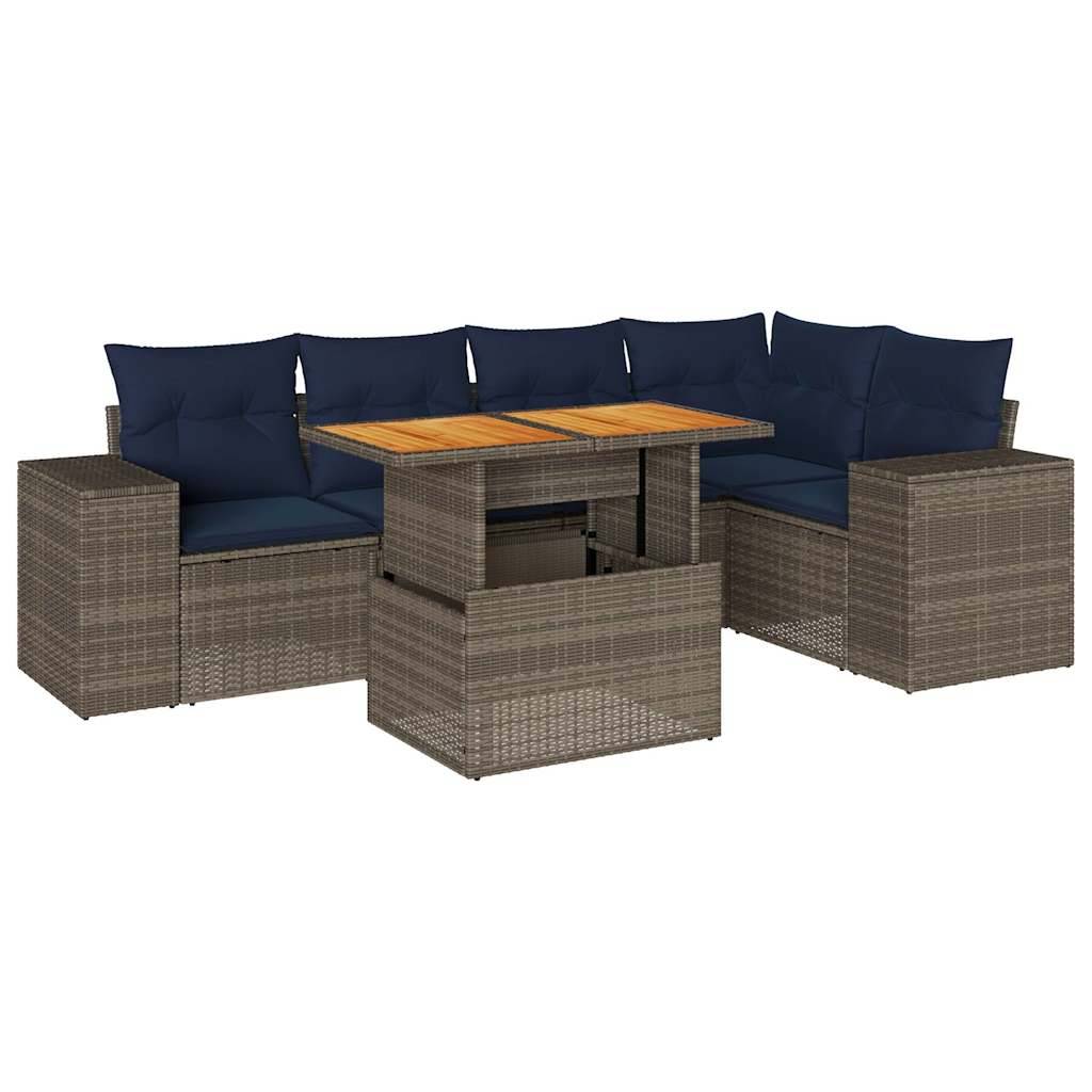 vidaXL 6-tlg. Garten-Sofagarnitur mit Kissen Grau Poly Rattan