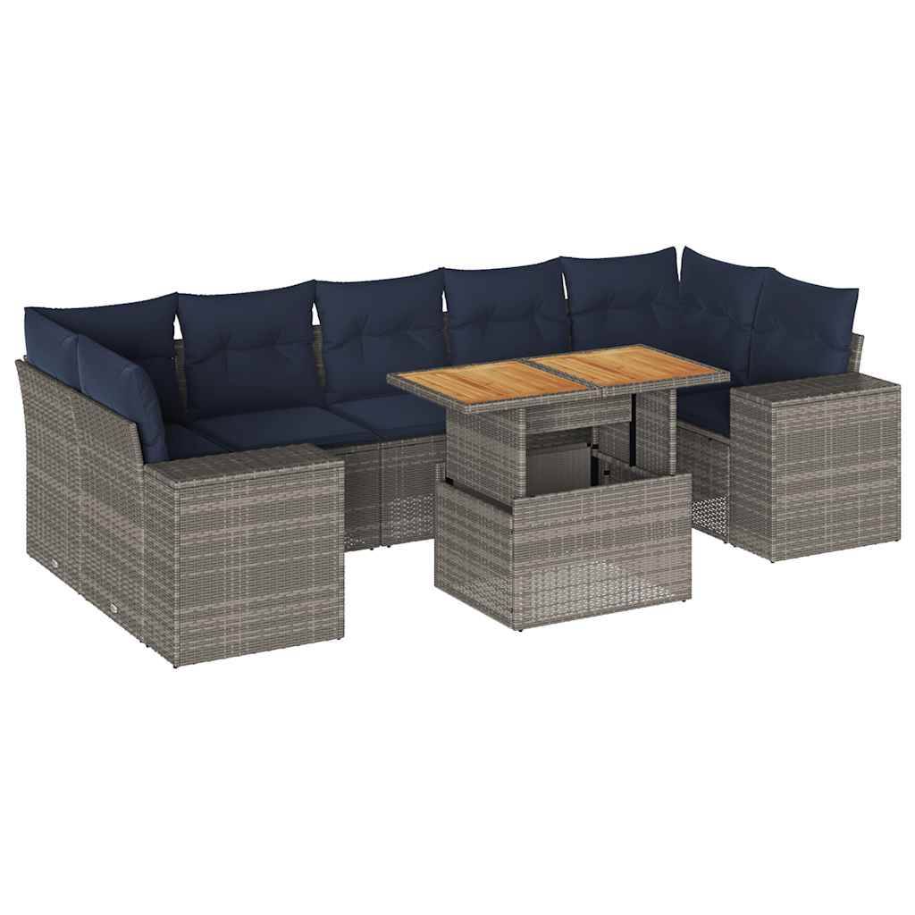 vidaXL 8-tlg. Garten-Sofagarnitur mit Kissen Grau Poly Rattan