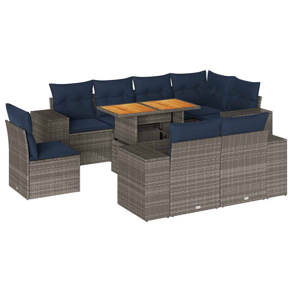 vidaXL 9-tlg. Garten-Sofagarnitur mit Kissen Grau Poly Rattan