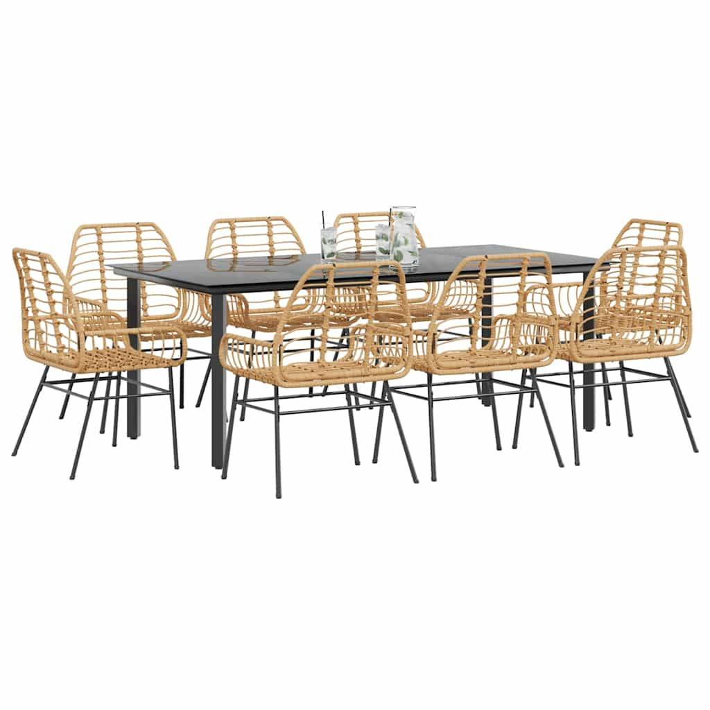 vidaXL 9-teiliges Garten-Esszimmerset Braunes Polyrattanglas