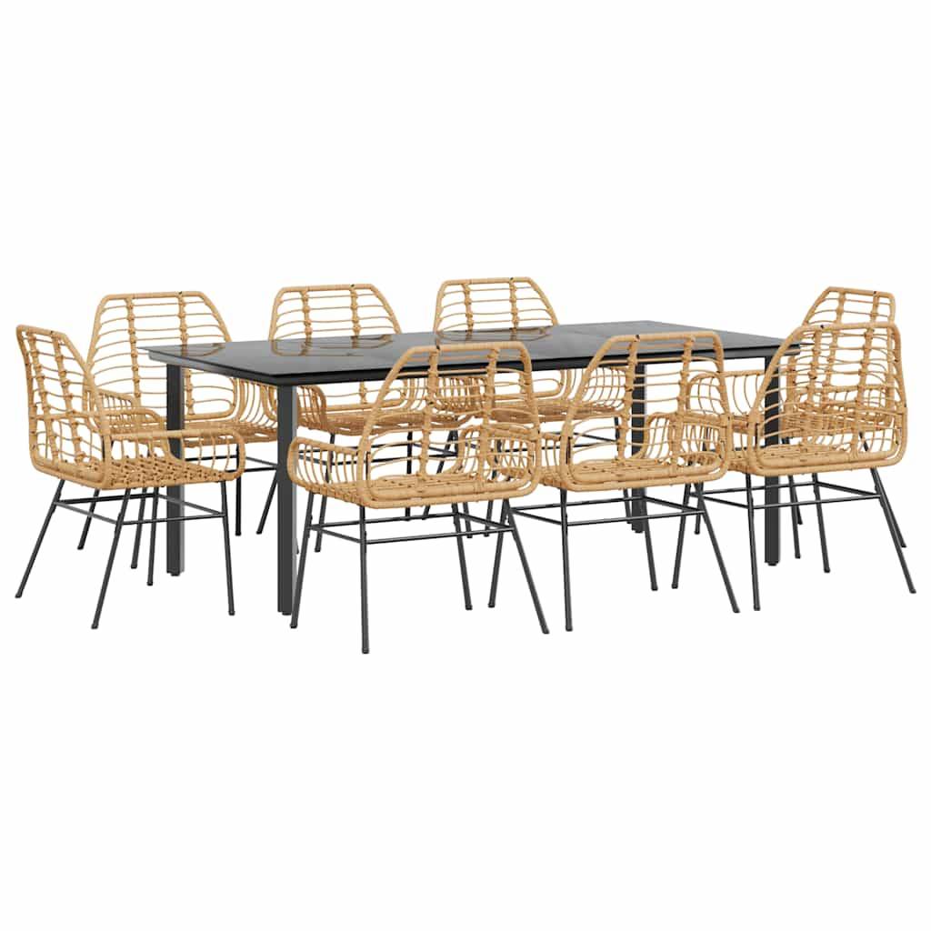 vidaXL 9-teiliges Garten-Esszimmerset Braunes Polyrattanglas