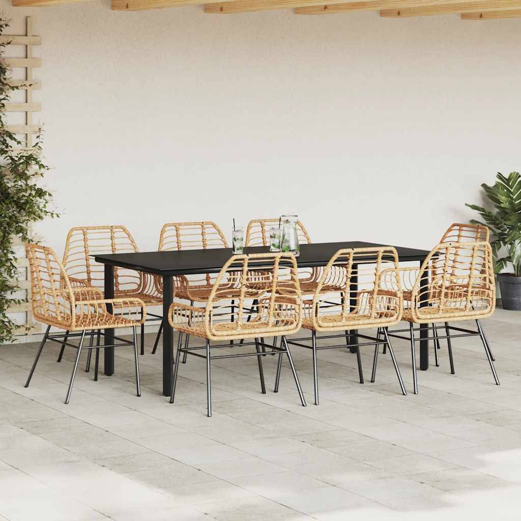 vidaXL 9-teiliges Garten-Esszimmerset Braunes Polyrattanglas