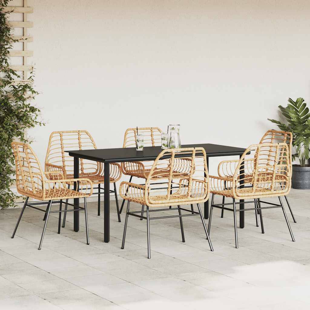 vidaXL 7-teiliges Garten-Esszimmerset Braunes Polyrattanglas