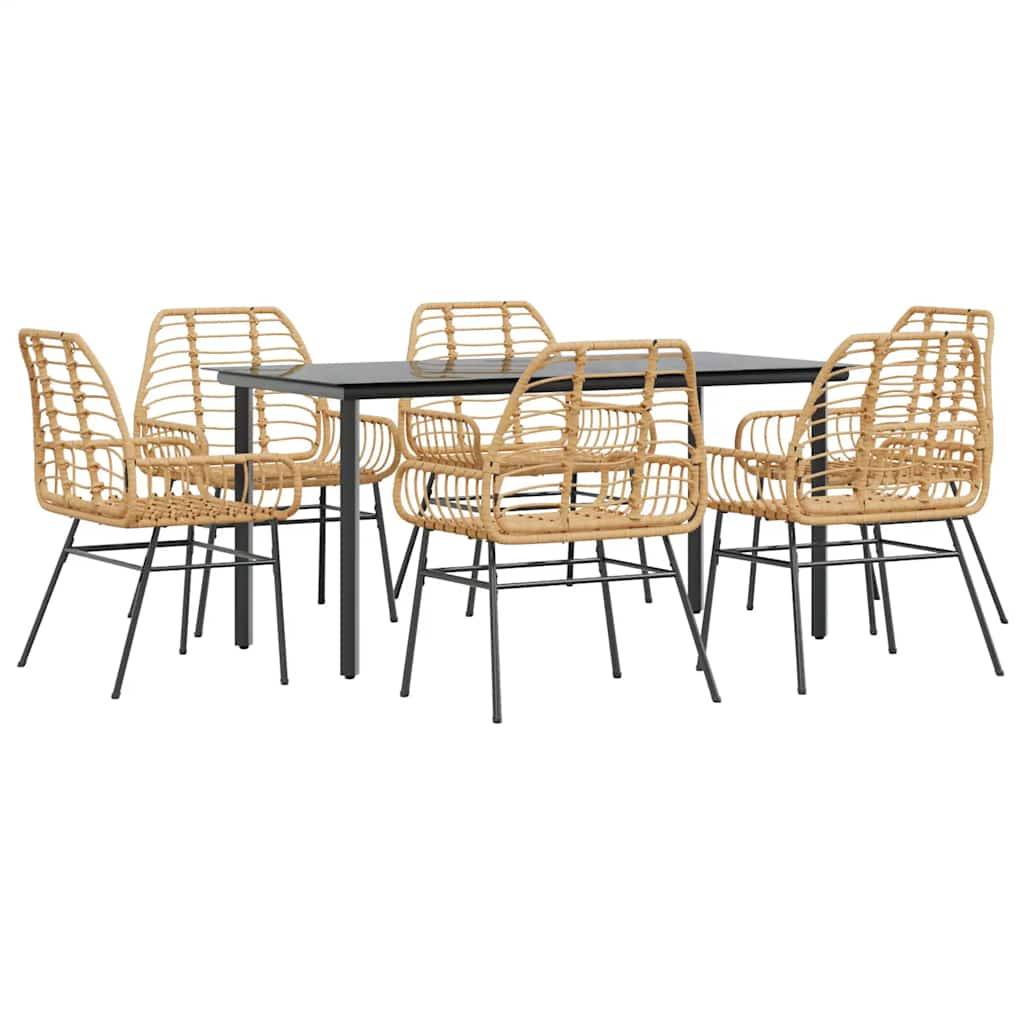 vidaXL 7-teiliges Garten-Esszimmerset Braunes Polyrattanglas
