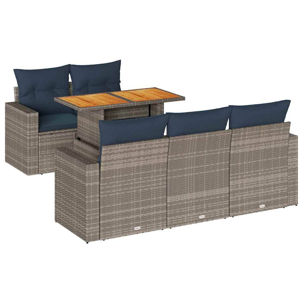 vidaXL 6-tlg. Garten-Sofagarnitur mit Kissen Grau Poly Rattan