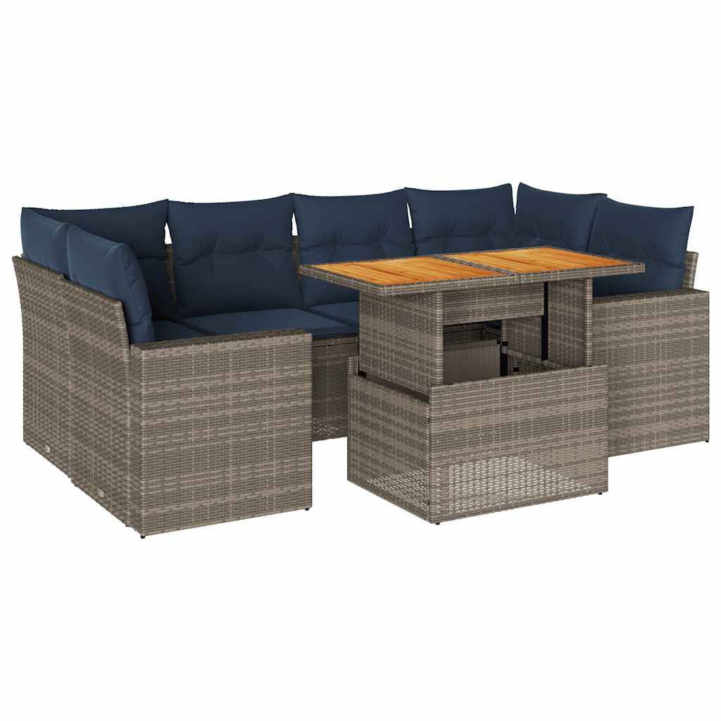 vidaXL 7-tlg. Garten-Sofagarnitur mit Kissen Grau Poly Rattan
