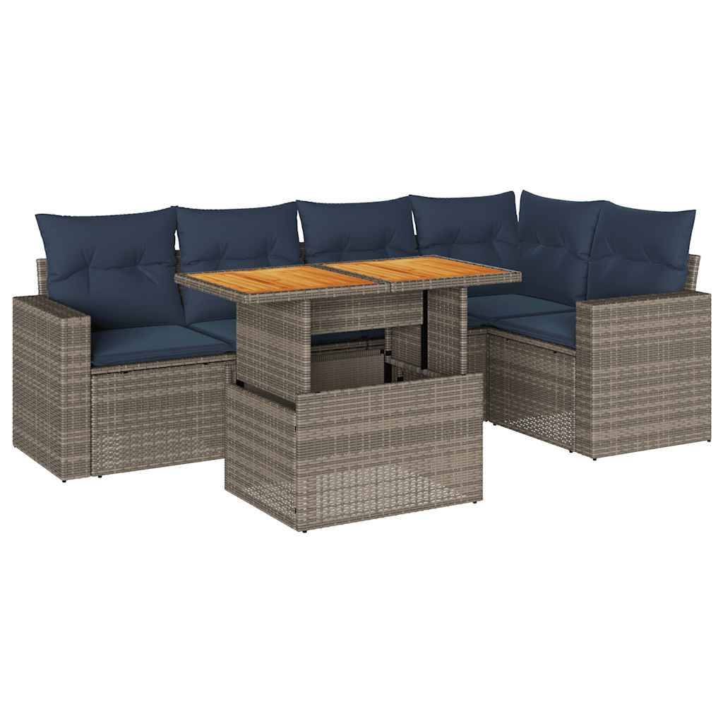 vidaXL 6-tlg. Garten-Sofagarnitur mit Kissen Grau Poly Rattan