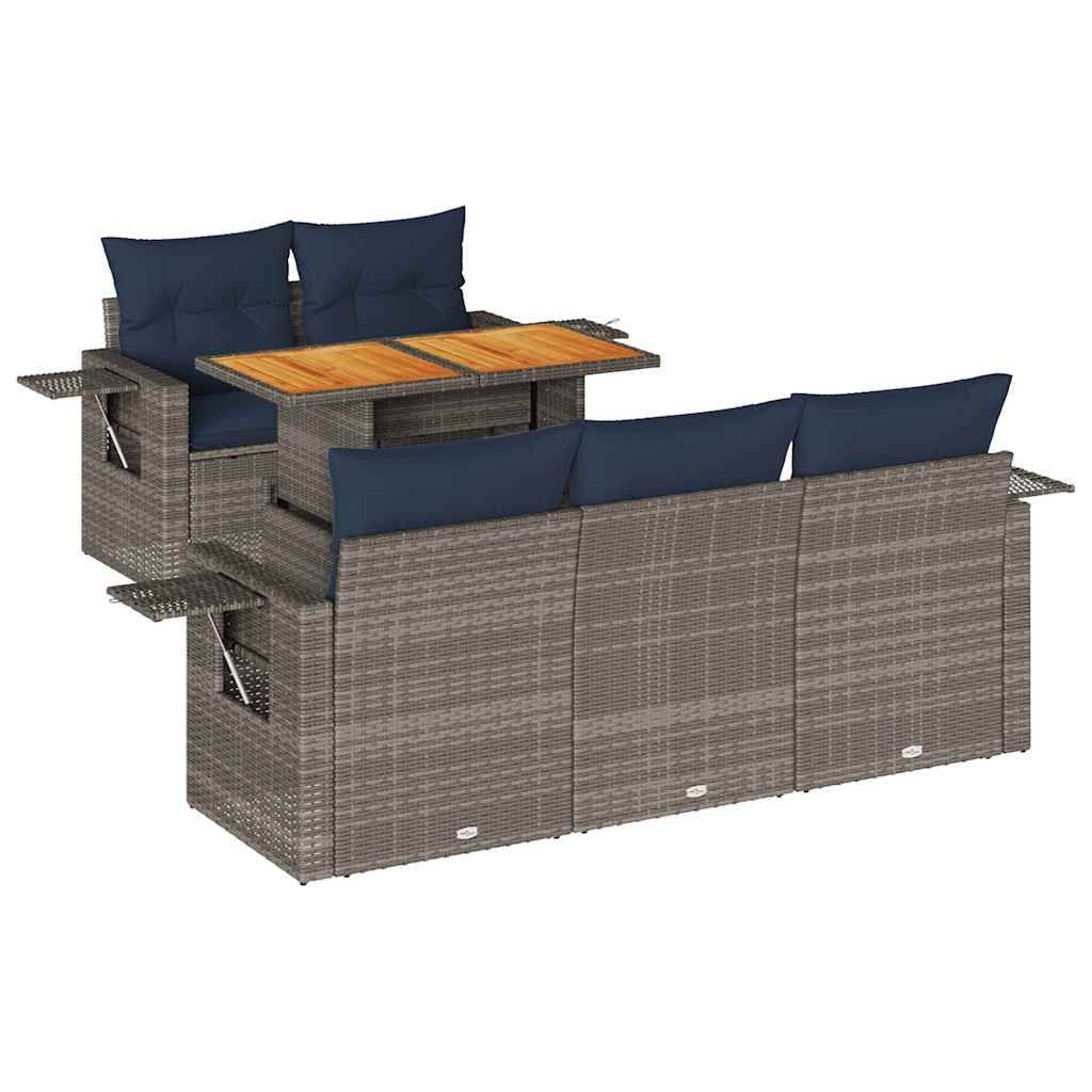 vidaXL 6-tlg. Garten-Sofagarnitur mit Kissen Grau Poly Rattan