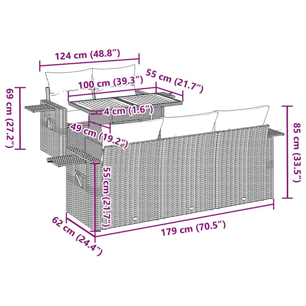 vidaXL 6-tlg. Garten-Sofagarnitur mit Kissen Grau Poly Rattan