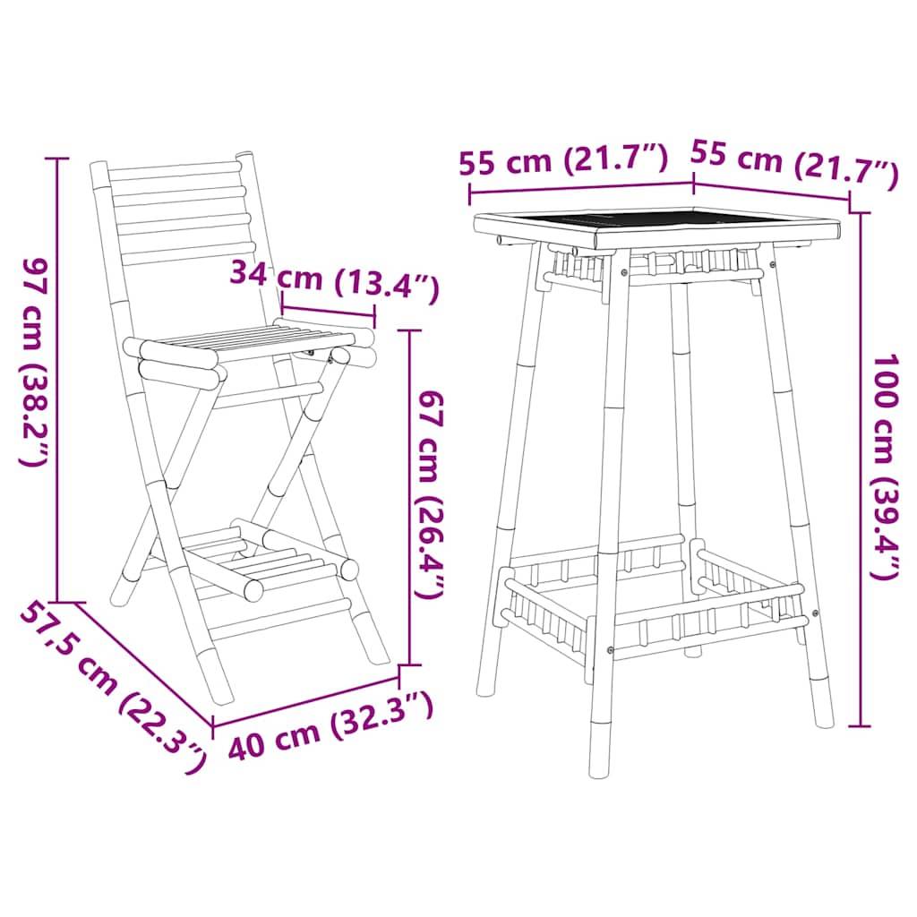 vidaXL 3-tlg. Outdoor-Bar-Set Klappbar Bambus