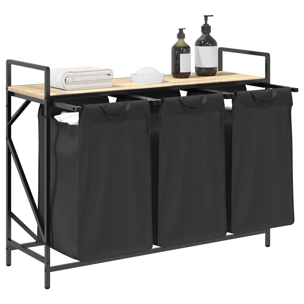 vidaXL Wäschekorb 3 Fächer mit Ablage Sonoma-Eiche