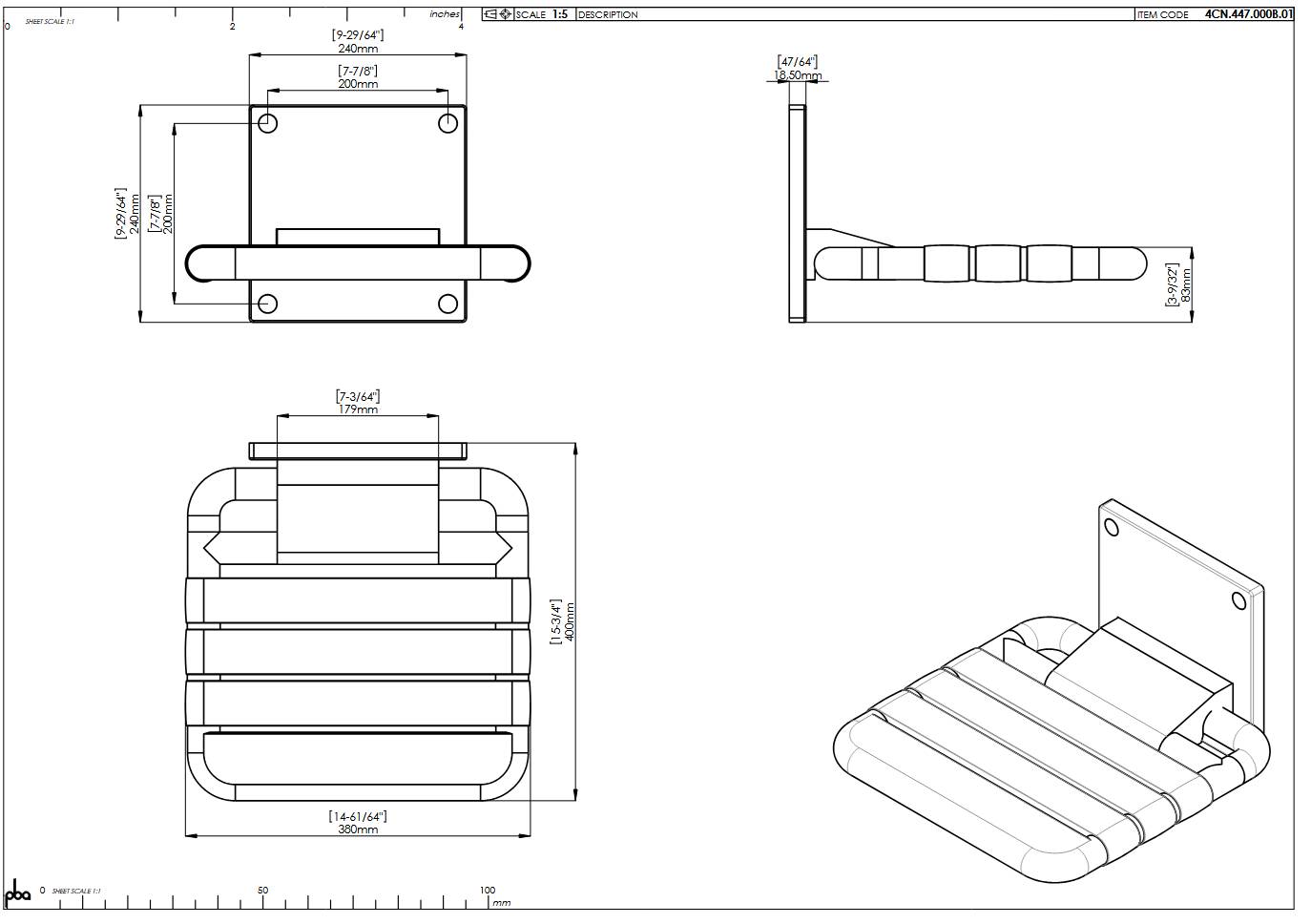pba 01 Duschsitz klappbar 380x400mm, aus Nylon mit Nylonleisten