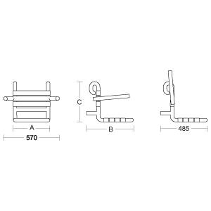 pba 01 Duschsitz, 380x485x415mm einhängbar, Armlehnen klappbar, Nylon