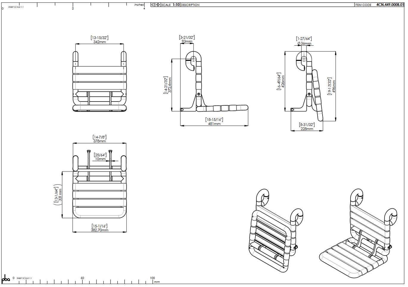 pba 01 Duschsitz, einhäng 380x480x430mm Sitzfläche klappbar, aus Nylon
