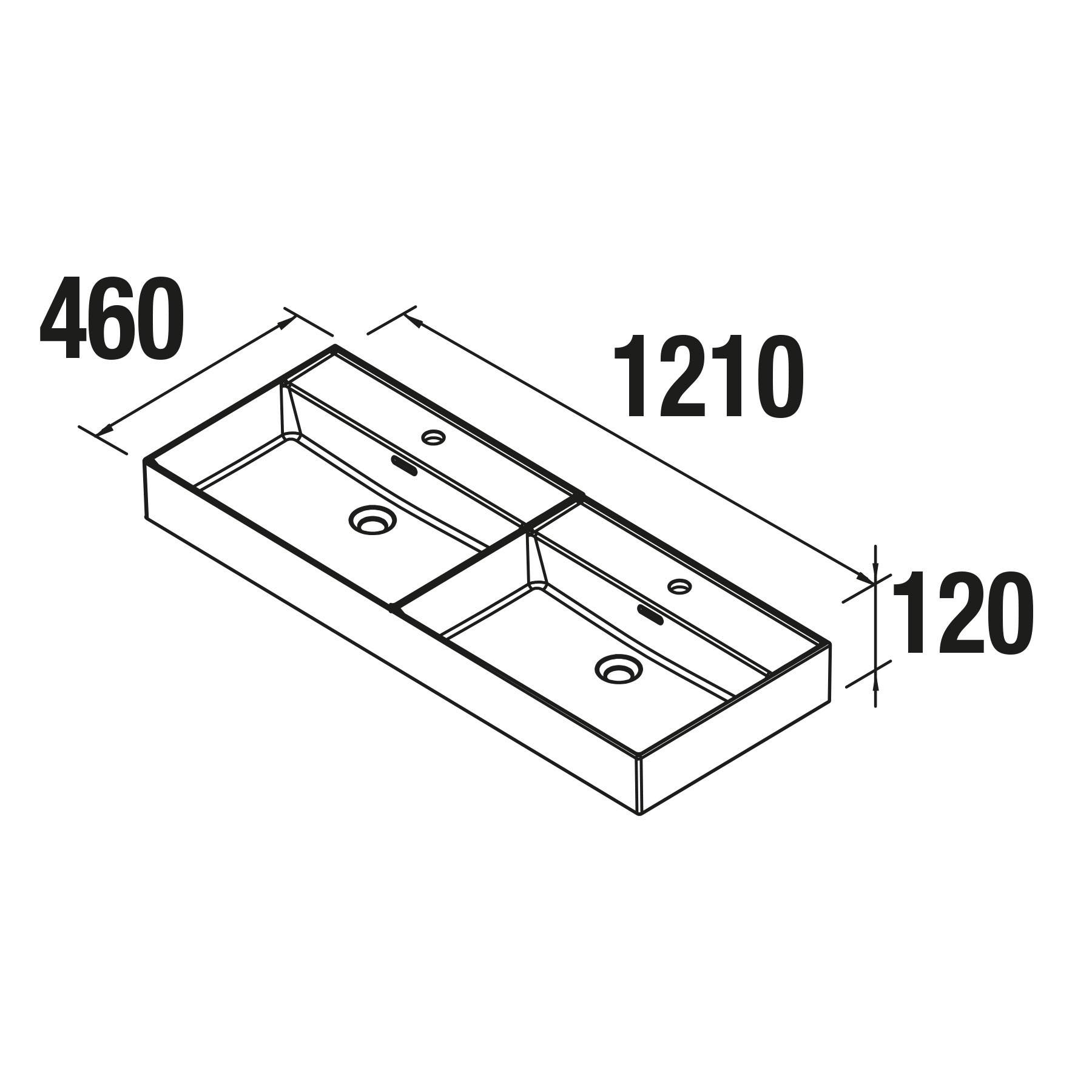 Salgar Waschtisch VENETO 1210 doppelt PORZELLAN WEIß 1210 x 120 x 460 mm