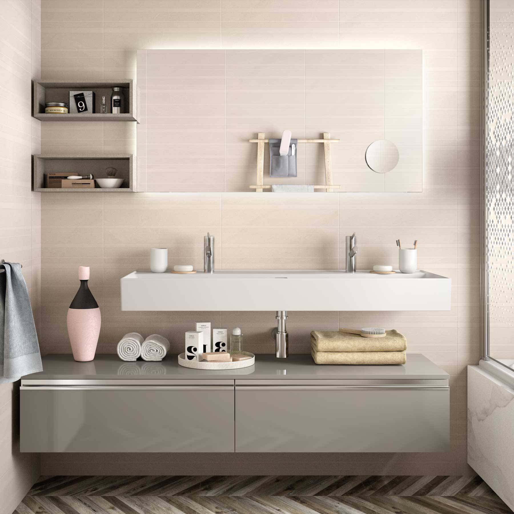 Waschtisch VENETO 1210 Mit 2 Bohrungen PORZELLAN WEIß 1210 x 120 x 460 mm