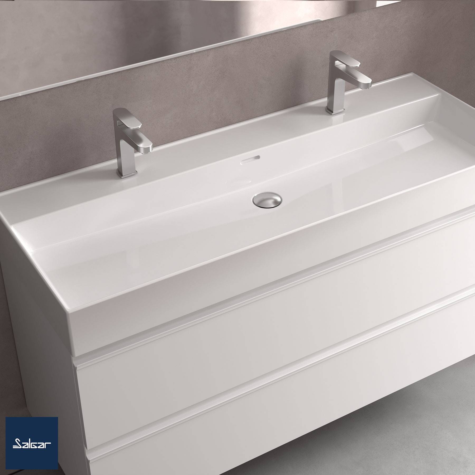 Waschtisch VENETO 1210 Mit 2 Bohrungen PORZELLAN WEIß 1210 x 120 x 460 mm