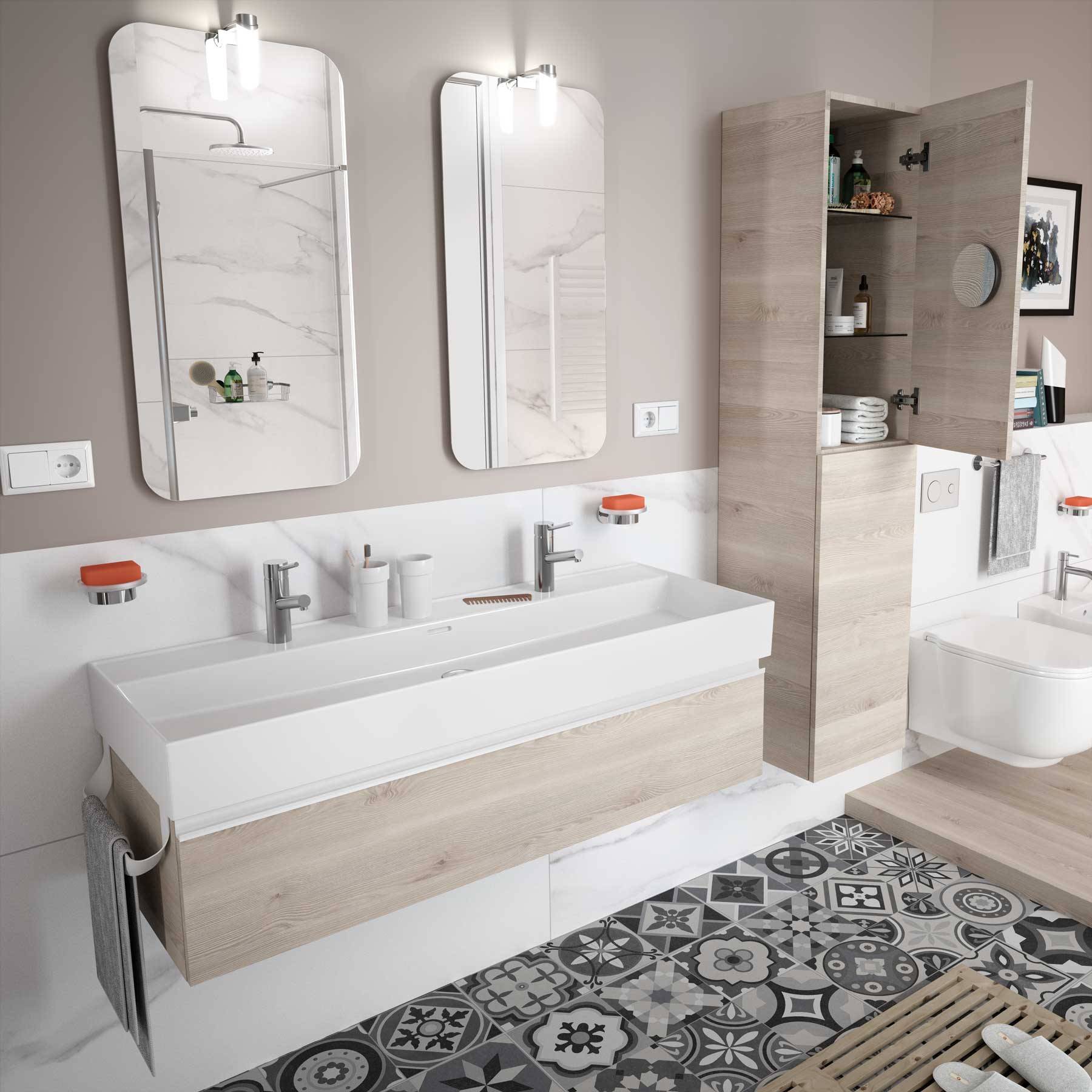 Waschtisch VENETO 1210 Mit 2 Bohrungen PORZELLAN WEIß 1210 x 120 x 460 mm