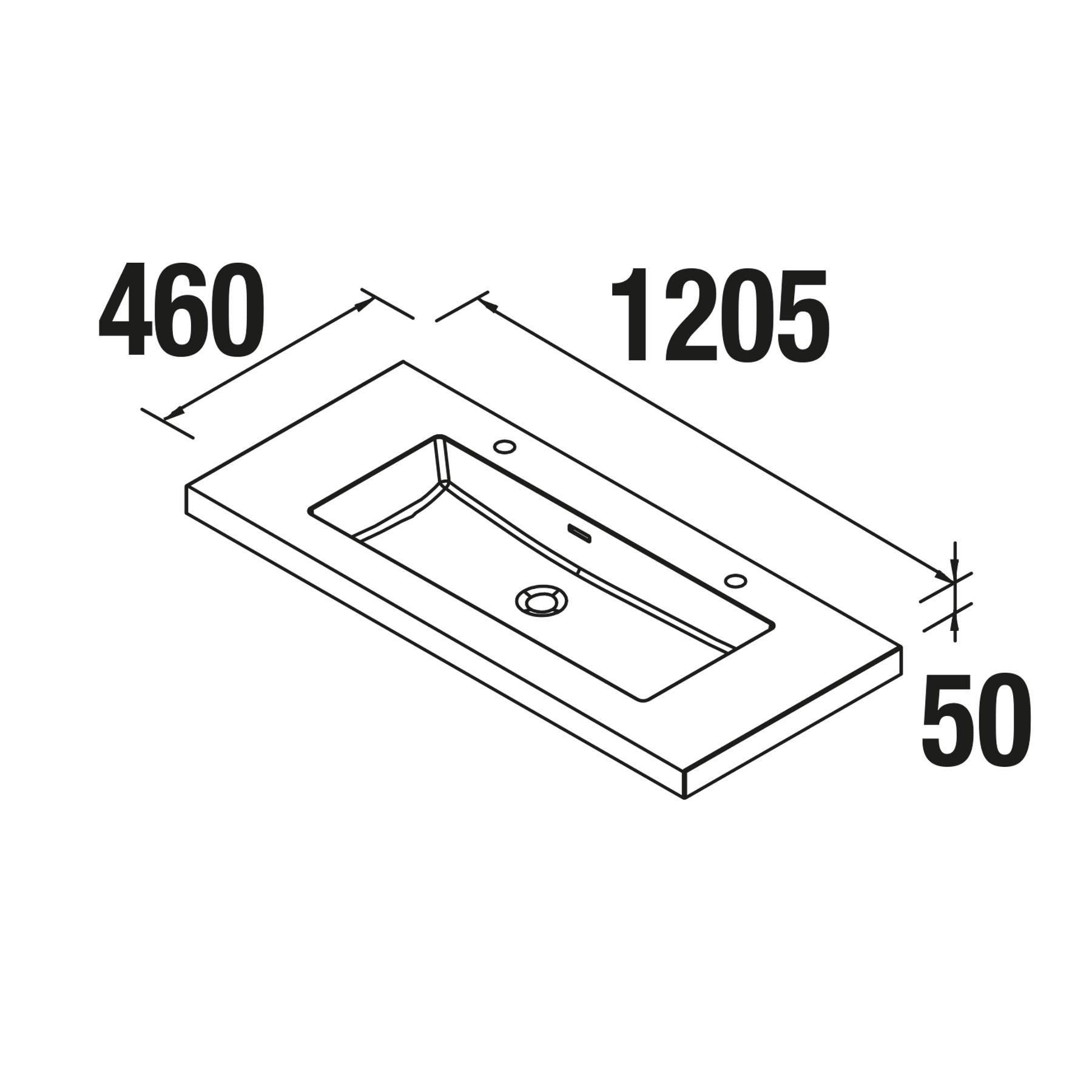 Salgar Waschtisch TOSCANA 1200 Mit 2 Bohrungen ohne SiphonMINERALGUSS WEIß 1205 x 50 x460 mm