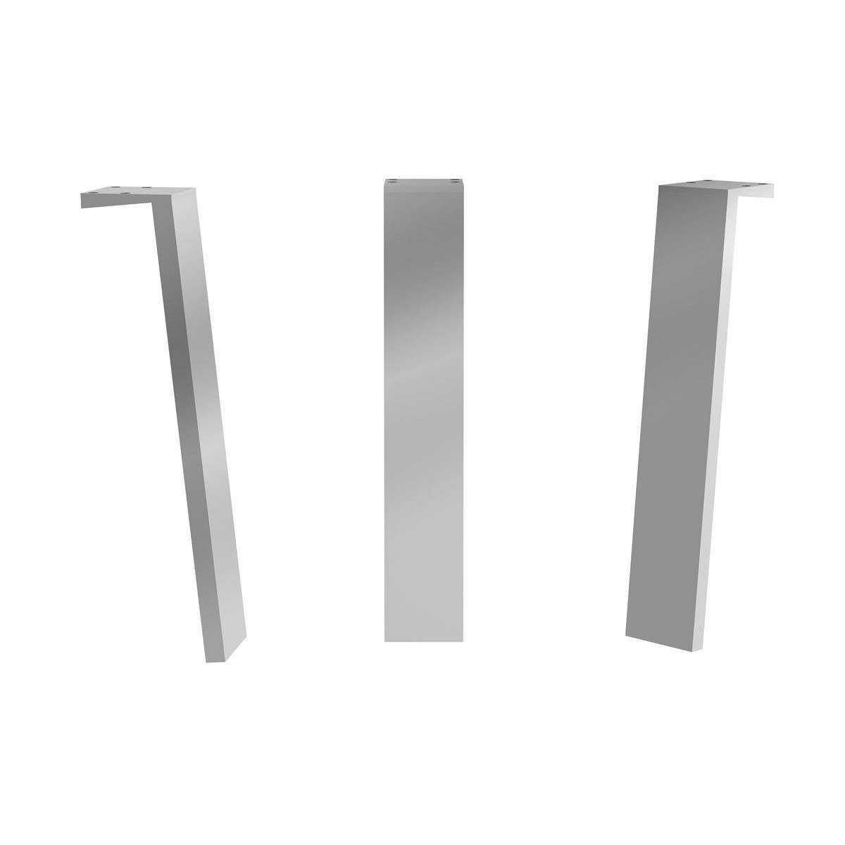 Drei metallisch grau gefärbte rechteckige 3D-Balken, aufrecht gegen einen weißen Hintergrund positioniert, wobei die linken und rechten Balken leicht nach außen geneigt sind.