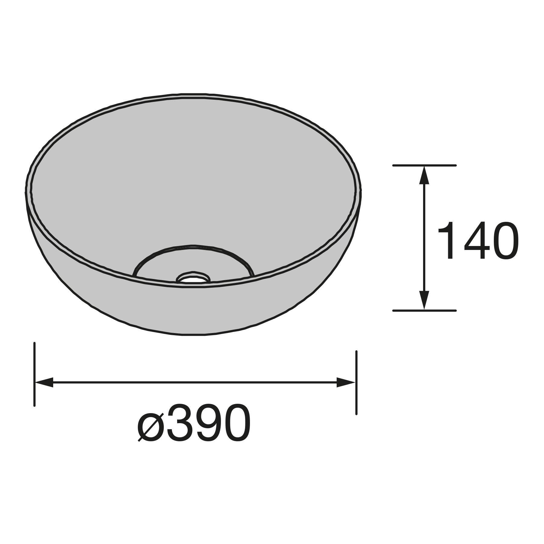 Aufsatzwaschtisch BULKAN ohne Siphon und Clickerabfluss SOLID SURFACE SCHWARZ Ø 400 x 140 mm