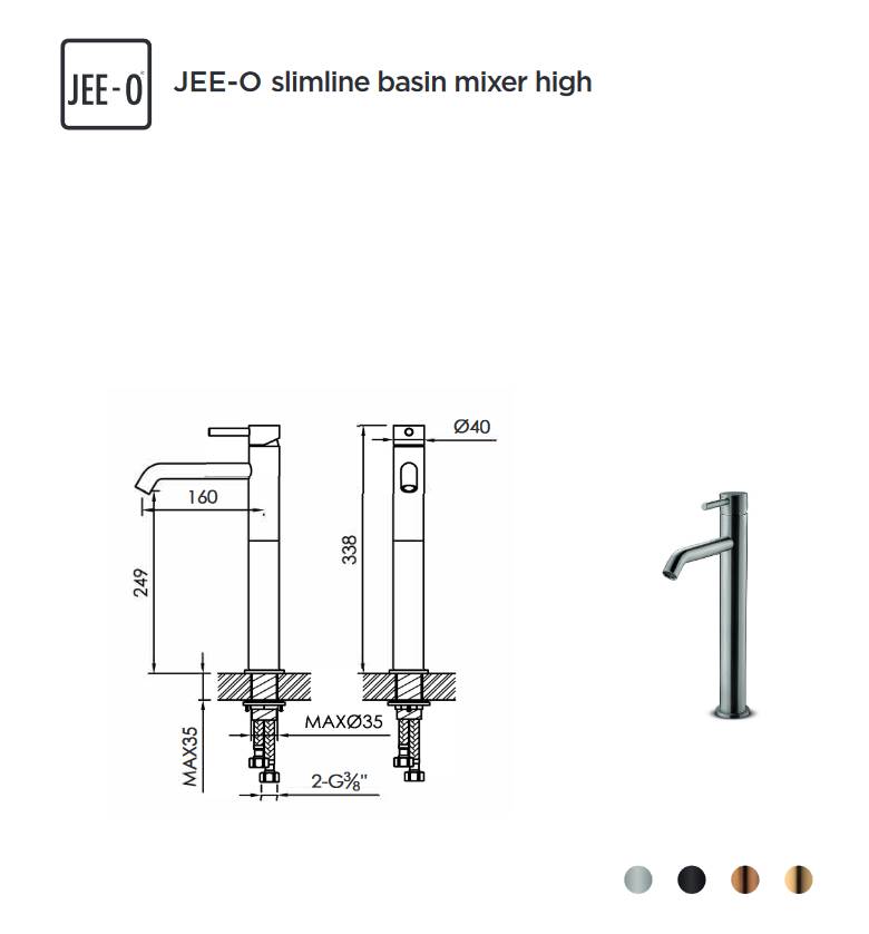 Waschtischarmatur hoch slimline Edelstahl-Gebürstet JEE-O