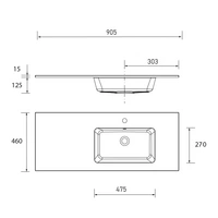 Salgar Waschtisch VILNA 905 Schrankelement links ohne Siphon und Clickerabfluss, für Schrank 600 MINERALSOLID MATT 905 x 460 x 15 mm Salgar Waschtisch VILNA 905 Schrankelement links ohne Siphon und Clickerabfluss, für Schrank 600 MINERALSOLID MATT 905 x 460 x 15 mm