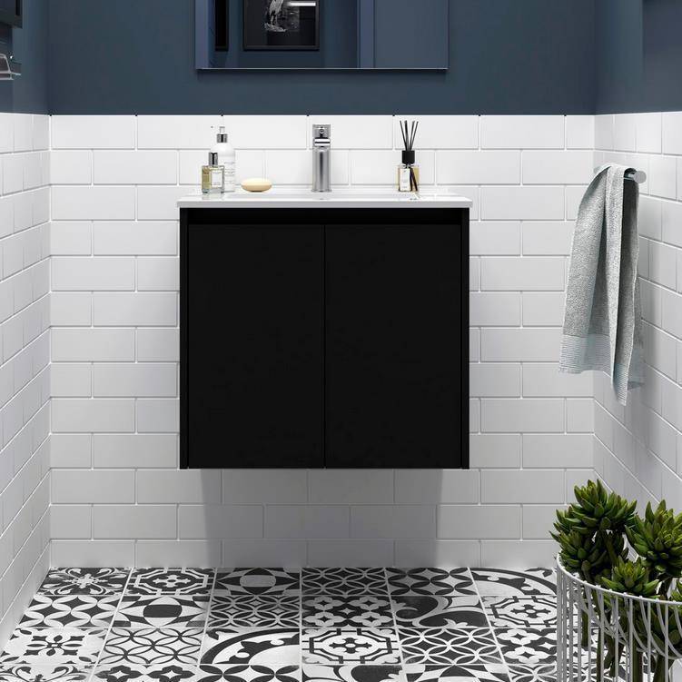 BALTIC Unterschrank 800 2 Türen + Waschbecken Black Satin