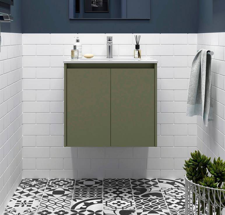 Salgar Noja Unterschrank 800 2 Türen + Waschbecken Green Satin