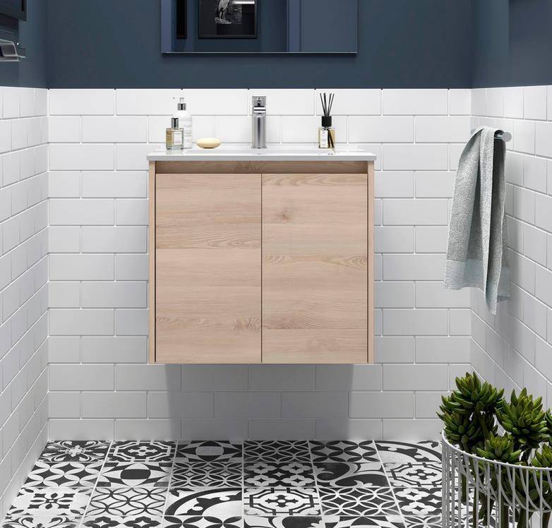 Noja Unterschrank 600 2 Türen + Waschbecken Nature Satin