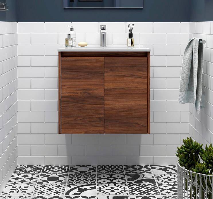 Salgar Noja Unterschrank 700 2 Türen + Waschbecken Nussbaum