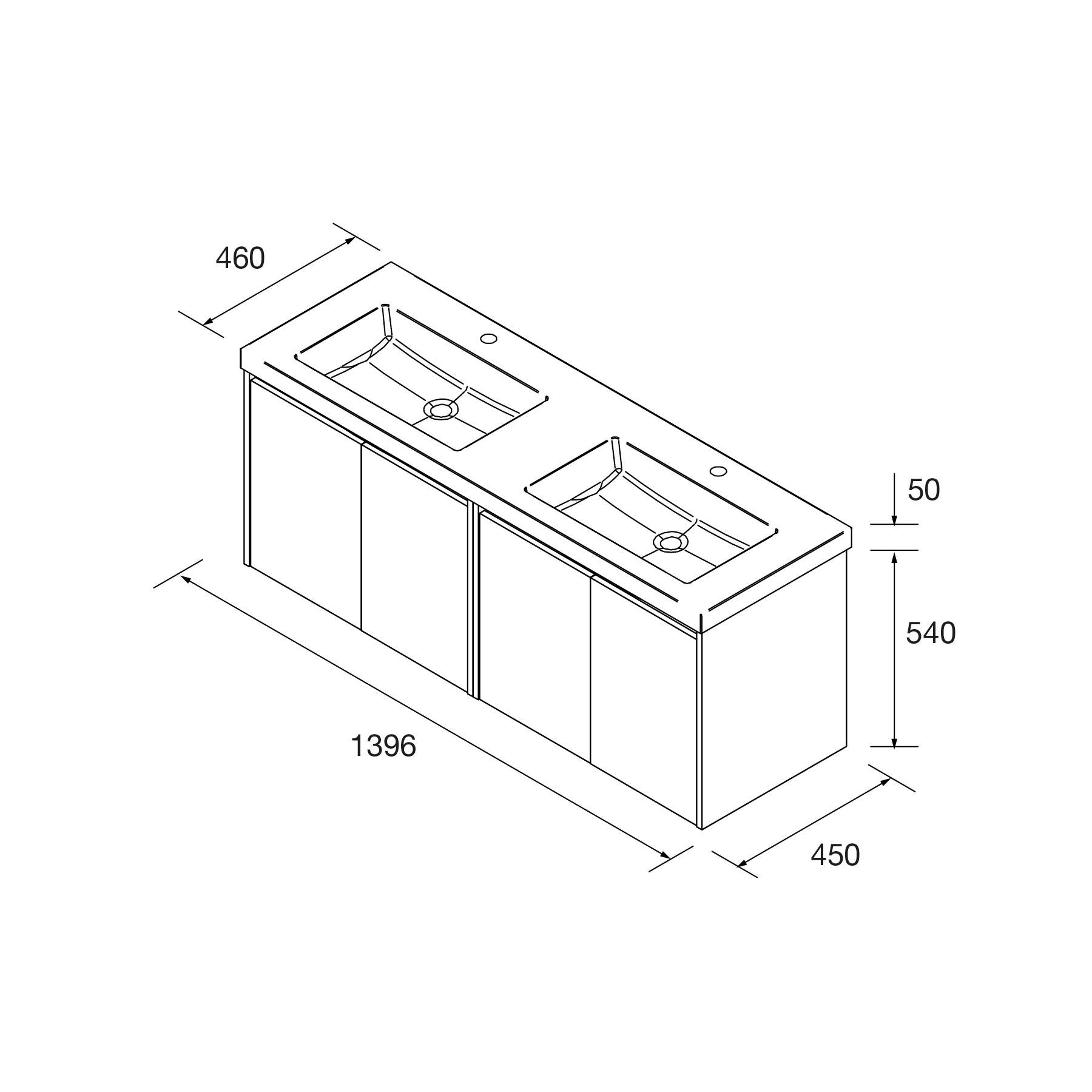 Noja Unterschrank 1400 4 Türen + Waschbecken Green Satin
