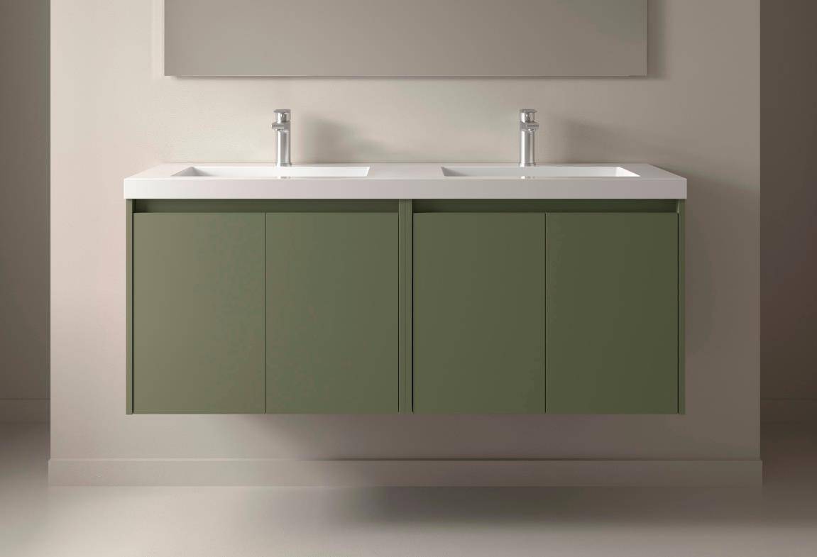 Noja Unterschrank 1400 4 Türen + Waschbecken Green Satin