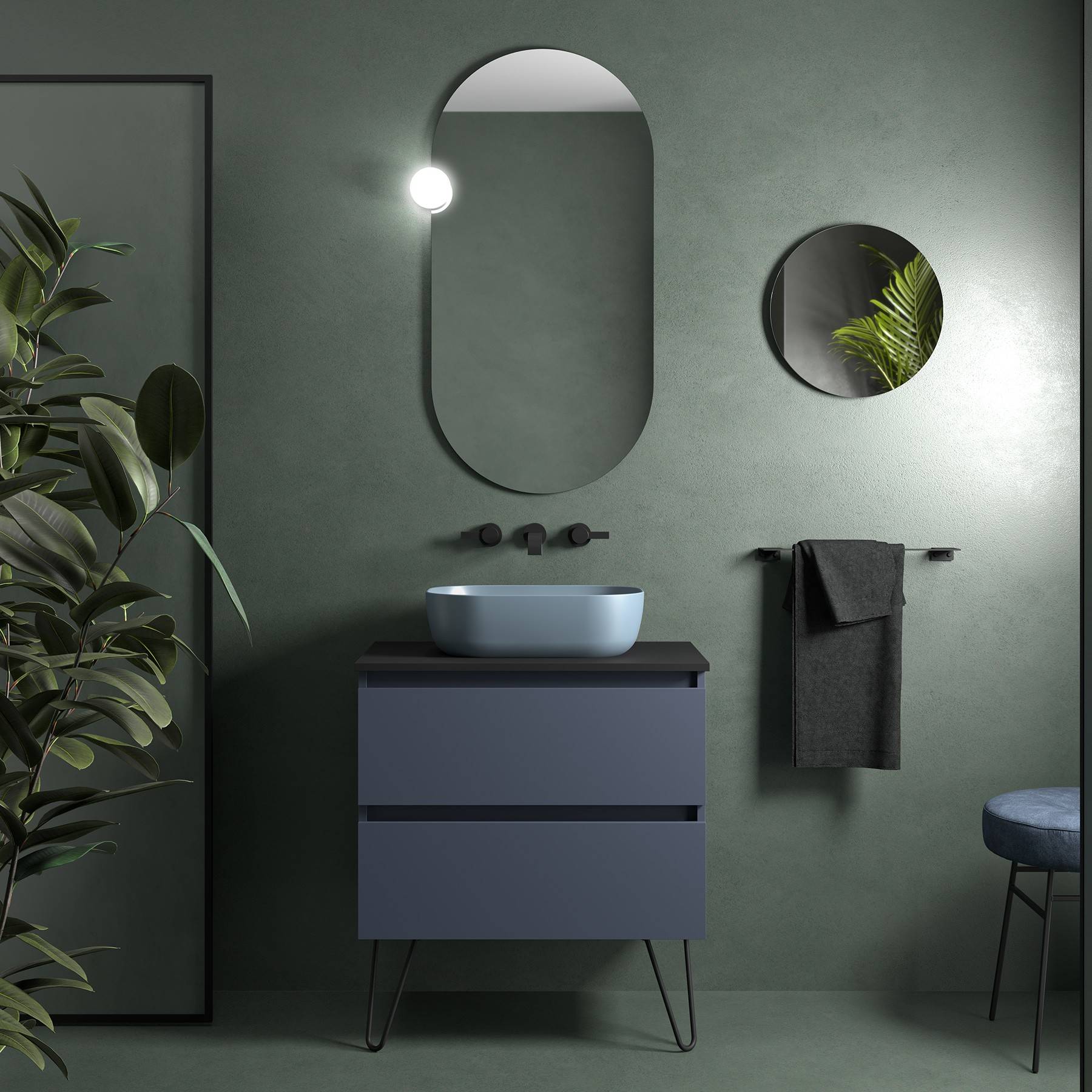 Salgar Schrank wandhängend SPIRIT 700 2 Metallauszug mit Softeinzug NIGHT BLUE 697 x 540 x 450 mm