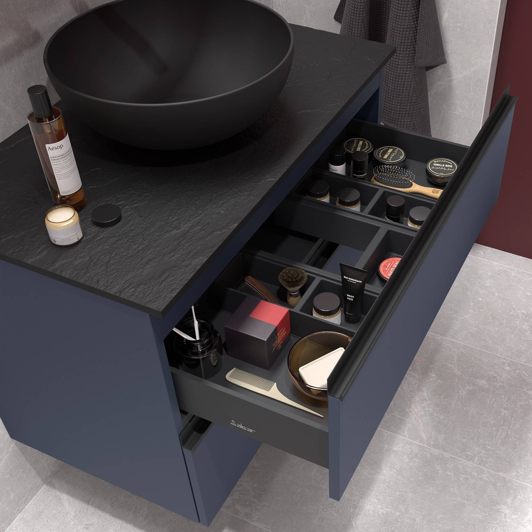 Salgar Schrank wandhängend SPIRIT 900 2 Metallauszug mit Softeinzug NIGHT BLUE 897 x 540 x 450 mm