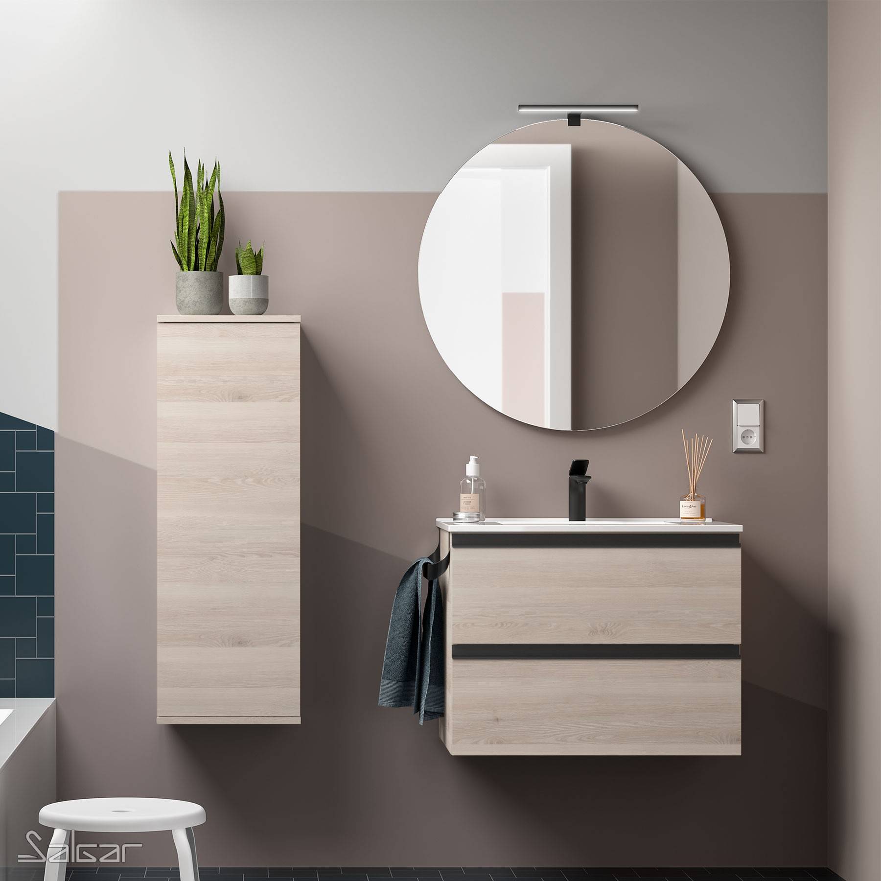 Salgar Schrank wandhängend SPIRIT 700 2 Metallauszug mit Softeinzug NATURE 697 x 540 x 450 mm