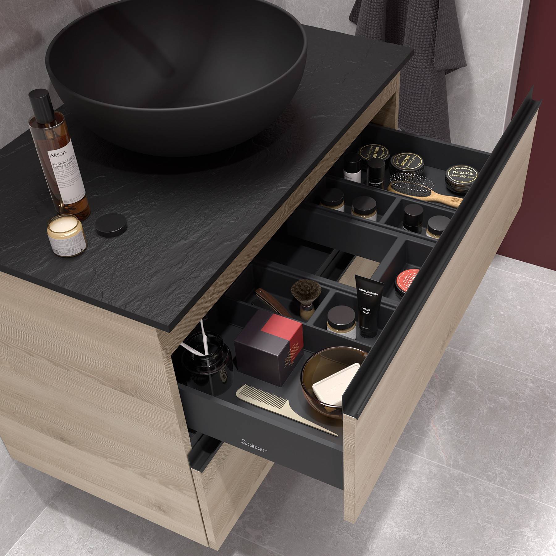 Salgar Schrank wandhängend SPIRIT 800 2 Metallauszug mit Softeinzug NATURE 797 x 540 x 450 mm