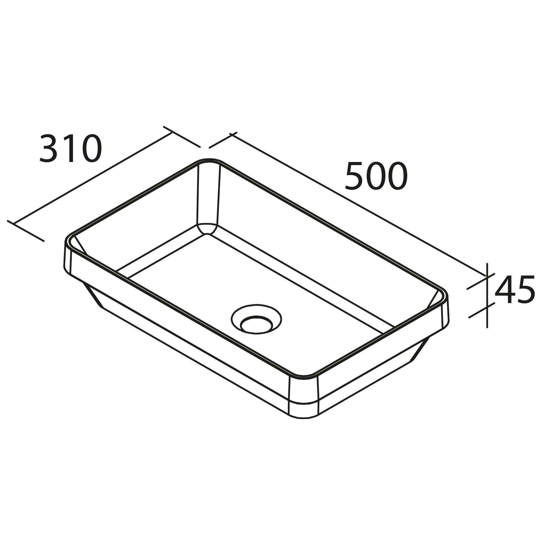 Halbeingelassene Waschbecken MAEL ohne Siphon und Clickerabfluss SOLID SURFACE WEIß MATT 502 x 44 x 301 mm
