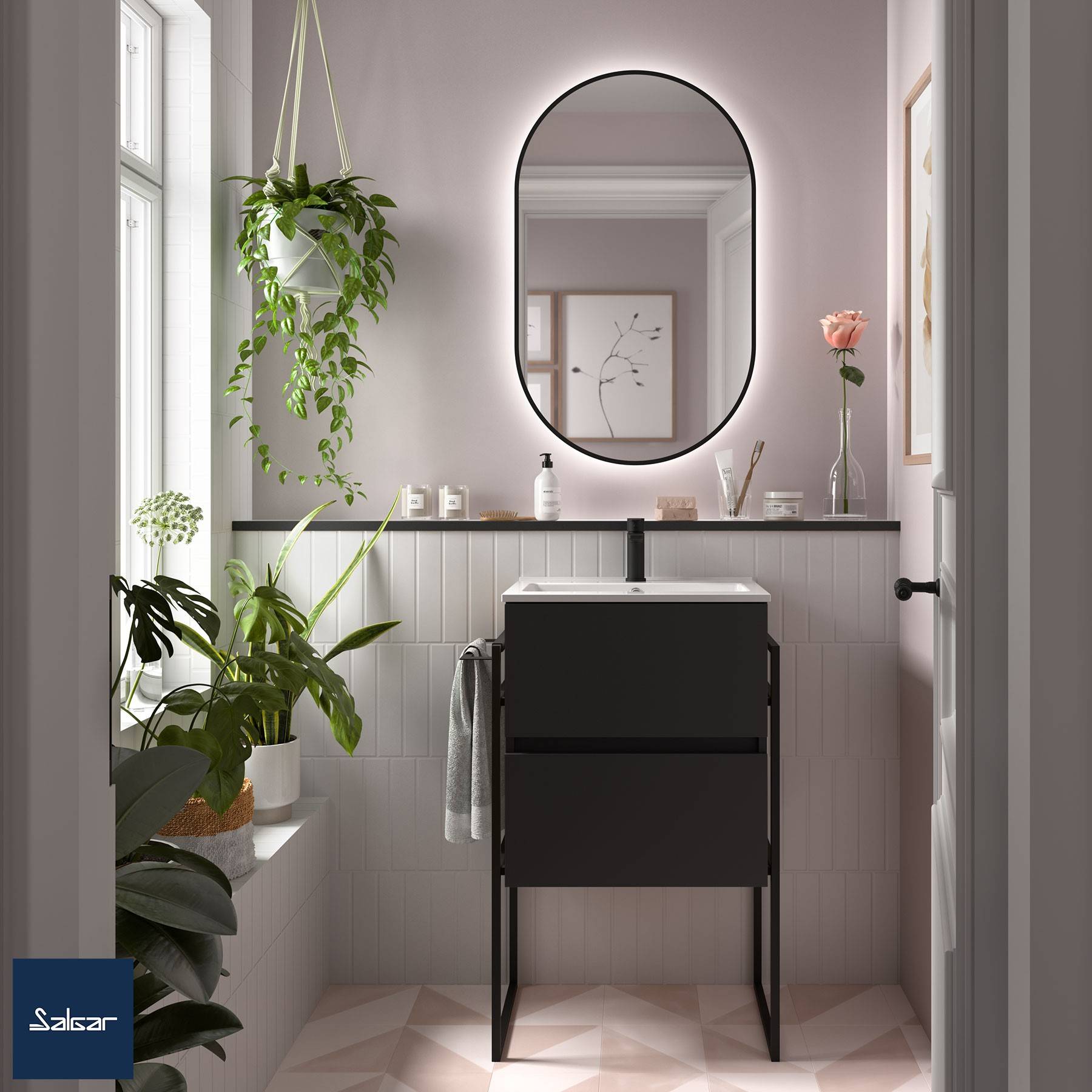 Salgar Schrank wandhängend FUSSION LINE 500 TIEFE 35 2 Schubladen mit Softeinzug Black Velvet 497 x 540 x 350 mm