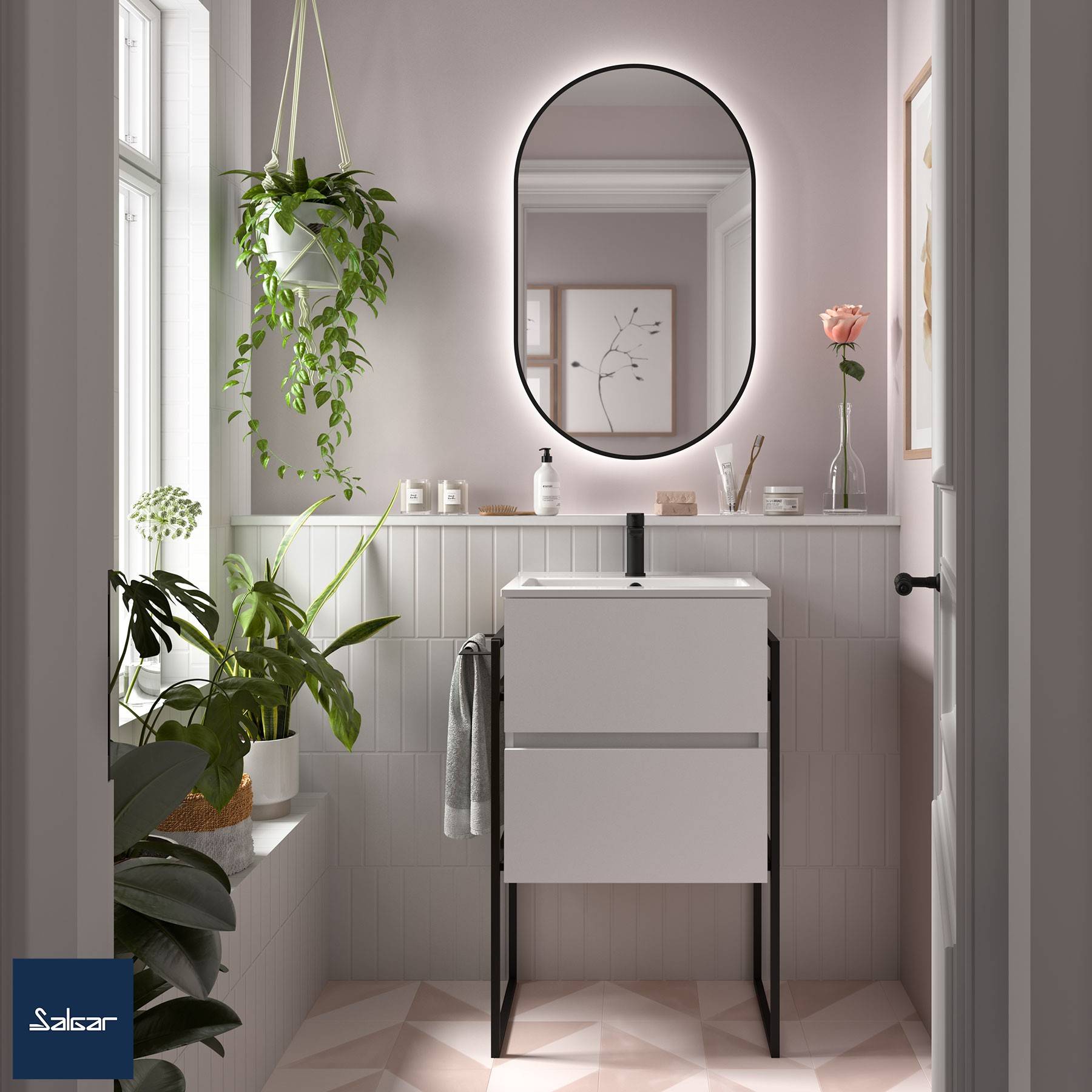 Salgar Schrank wandhängend FUSSION LINE 500 TIEFE 35 2 Schubladen mit Softeinzug WEIß GLÄNZEND 497 x 540 x 350 mm