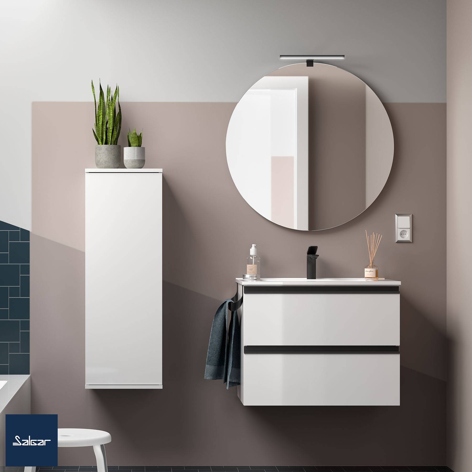 Schrank wandhängend SPIRIT 700 2 Metallauszug mit Softeinzug WHITE COTTON 697 x 540 x 450 mm