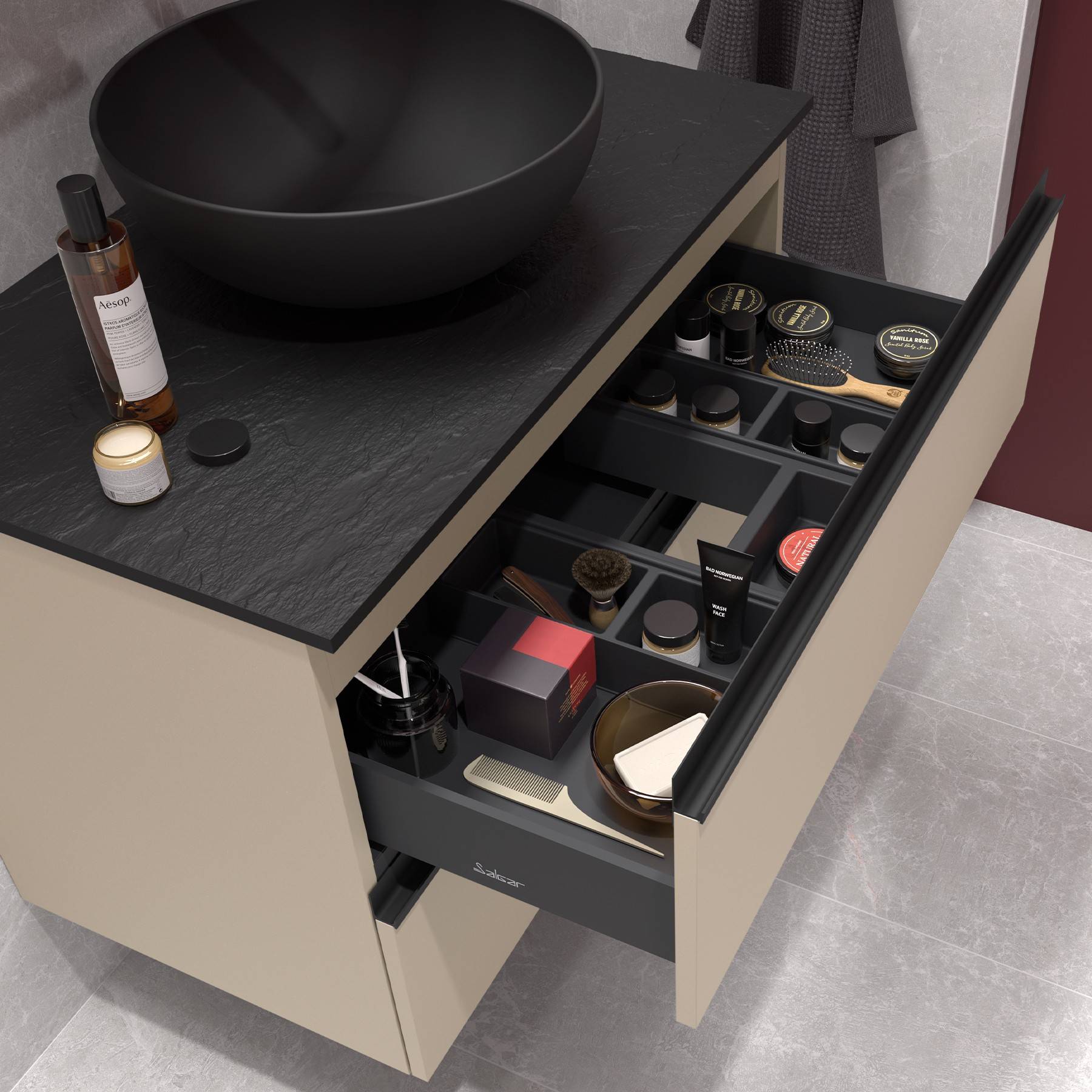 Salgar Schrank wandhängend SPIRIT 1200 2 Metallauszug mit Softeinzug MACCHIATO 1194 x 540 x 450 mm