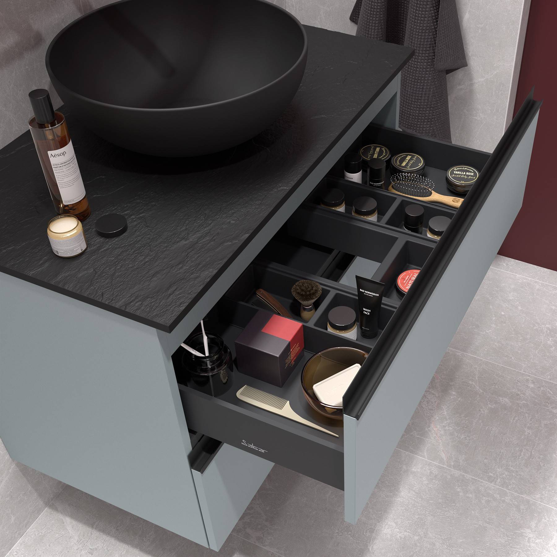 Salgar Schrank wandhängend SPIRIT 1000 2 Metallauszug mit Softeinzug BLUE FOG 997 x 540 x 450 mm