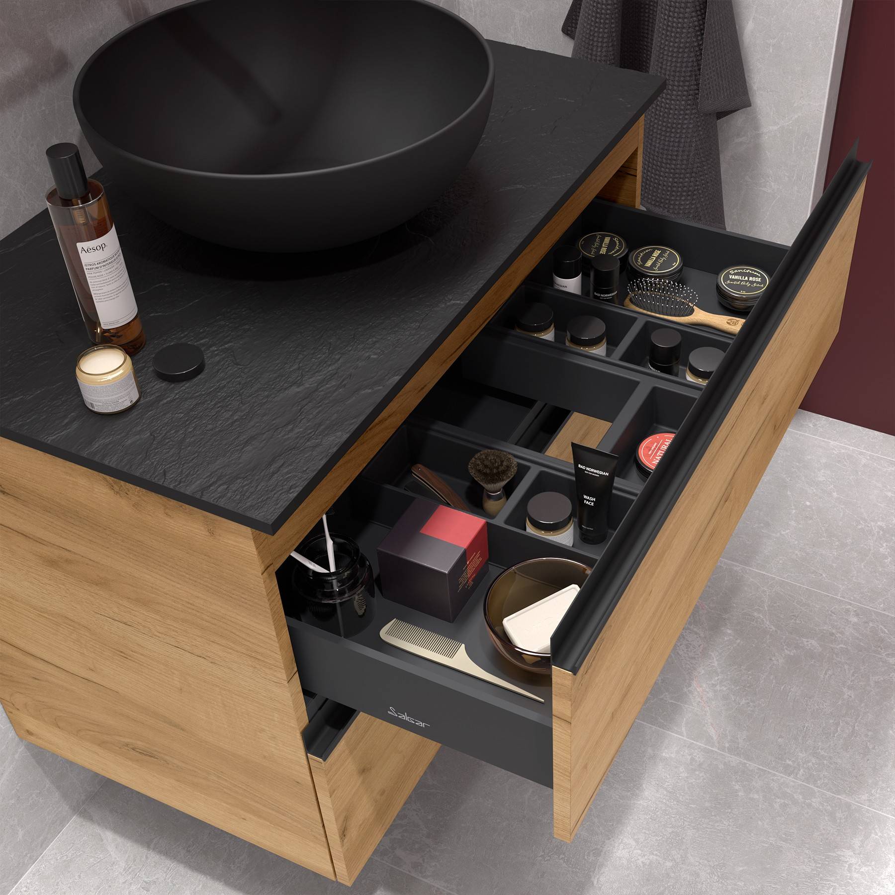 Salgar Schrank wandhängend SPIRIT 700 2 Metallauszug mit Softeinzug EICHE AFRIKA 697 x 540 x 450 mm