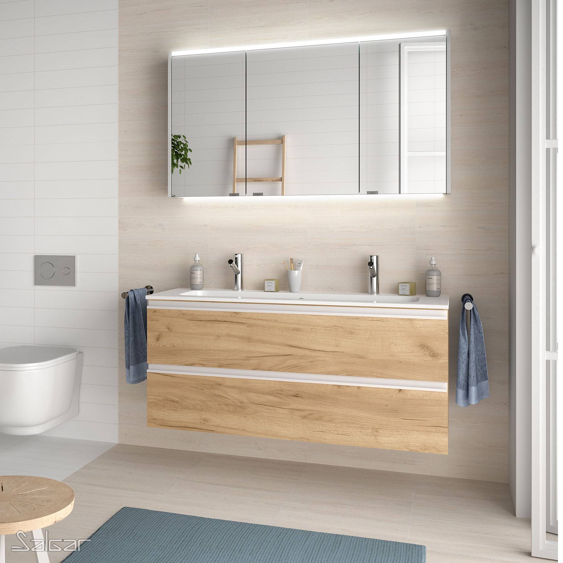 Salgar Schrank wandhängend SPIRIT 1200 2 Metallauszug mit Softeinzug EICHE AFRIKA 1194 x 540 x 450 mm