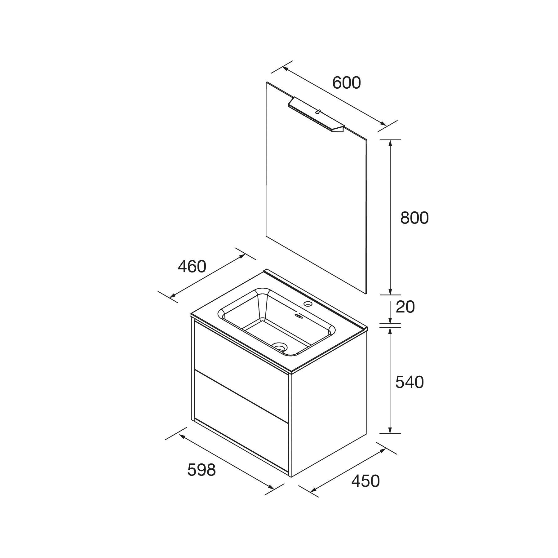 Salgar Komplett-Set OPTIMUS 600 WHITE SATIN + Waschtisch + Spiegel + Leuchte