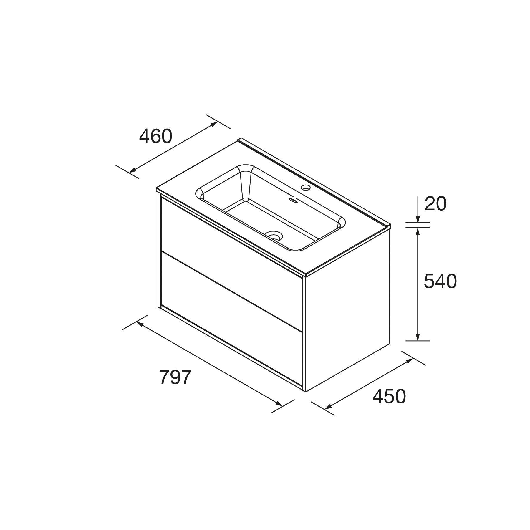 Salgar Optimus Unterschrank 800 2 Schubladen + Waschbecken BLACK SATIN