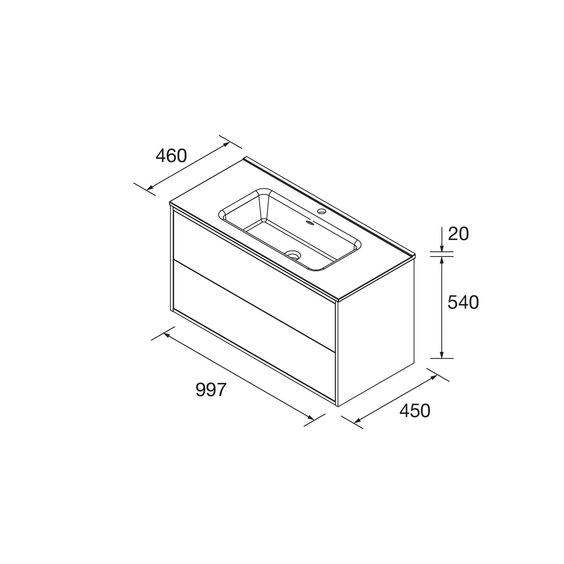 Salgar Optimus Unterschrank 1000 2 Schubladen + Waschbecken BLACK SATIN